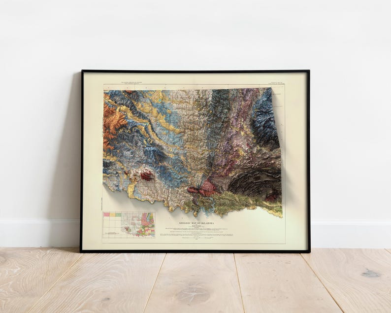 Oklahoma Geological Map Art Print: Vintage Topographic Terrain image 5
