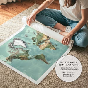 Weltkarte Wandkunst, Relief-Stil Weltkarte (flacher Ozean) Druck, großes topographisches Weltkarten Poster, Erdhöhen Karte, Büro Wandkunst Bild 10