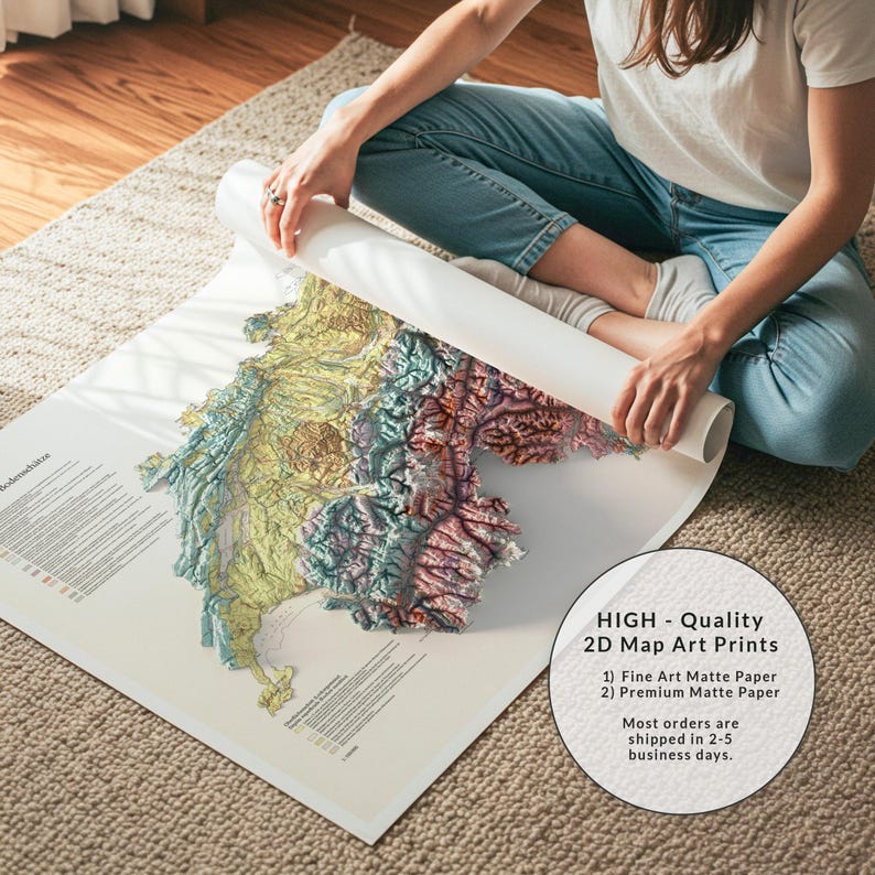 スイス地図ウォールアート：ヴィンテージ風の地質・地形図プリント、質感のあるレリーフポスター 画像 11