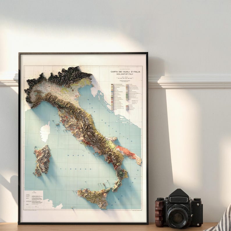 Italy Soil Map (1966): Vintage Relief Decor, Wall Art Gift, Unique Map Poster image 2