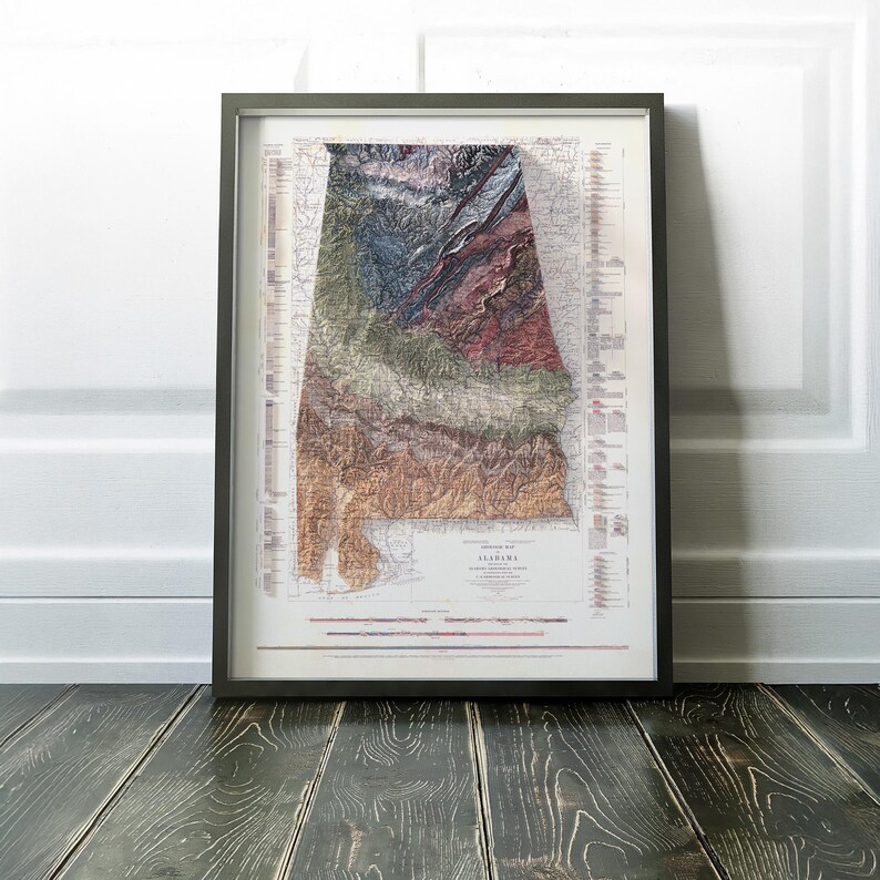 Geological Map of Alabama 1926: Vintage Relief Map Art, Home Decor, Housewarming Gift image 7