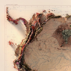 Geologische Karte Südamerikas (1950): Historischer Reliefdruck, Wanddekoration im Antikstil, topografische Kunst Bild 8