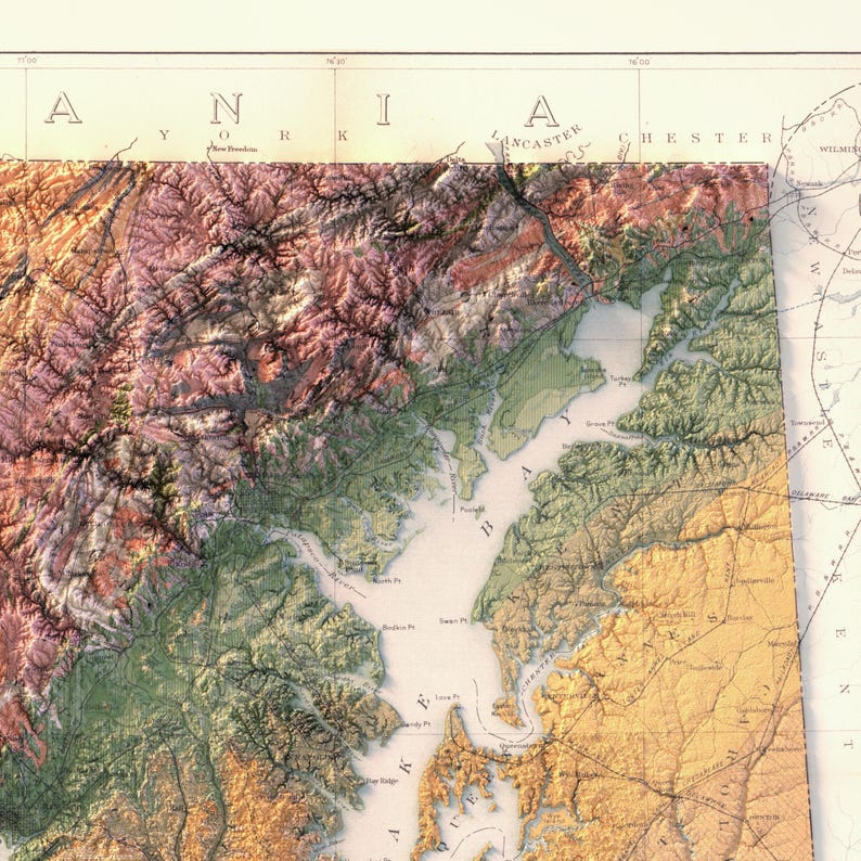 Sztuka druku mapy geologicznej Maryland w stylu vintage: topograficzna dekoracja ścienna zdjęcie 7
