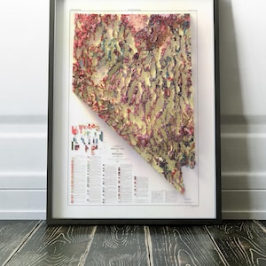 Geologische Karte von Nevada - Geologische Karte - Topographie Höhe - Art Print - Einzigartiges Geschenk