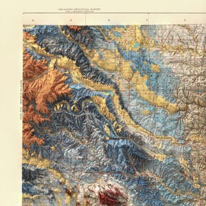 Oklahoma Geological Map Art Print: Vintage Topographic Terrain image 8