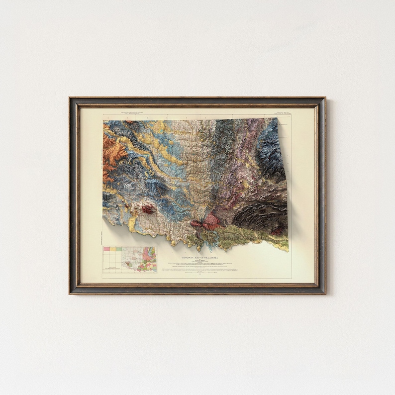 Oklahoma Geological Map Art Print: Vintage Topographic Terrain image 1