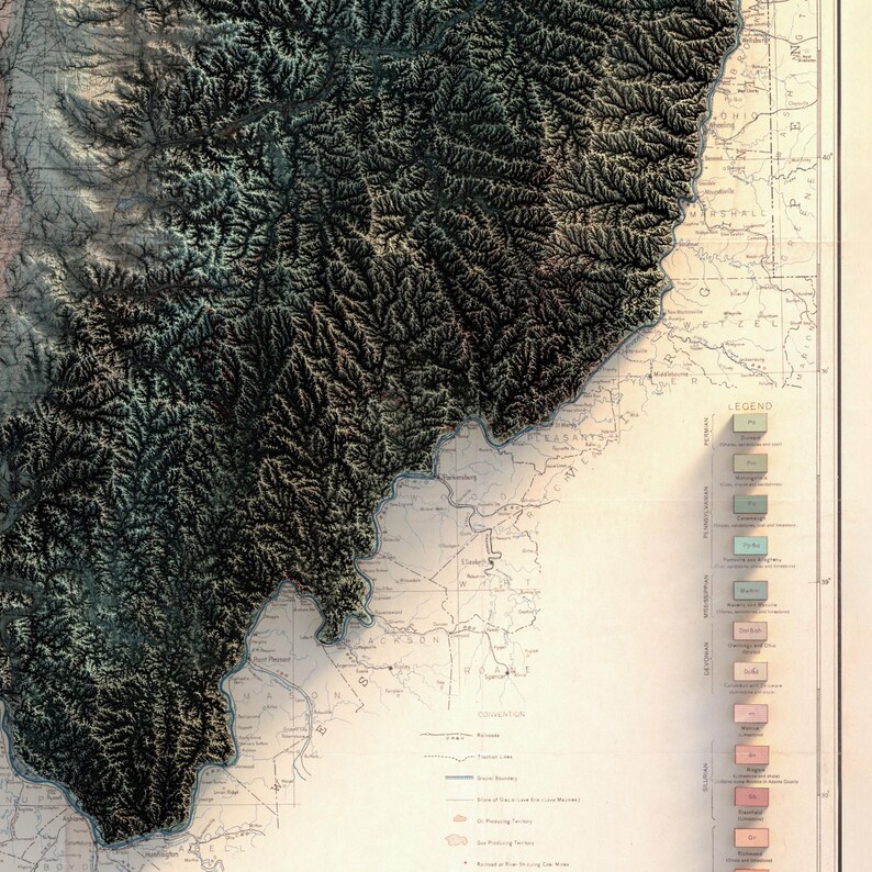 Geologic Map of Ohio (1928): Vintage Geological Wall Map with Modern Topography image 8