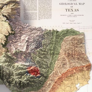 1916 Texas Geological Map Print, Shaded Relief Wall Art, Antique Style Decor image 7