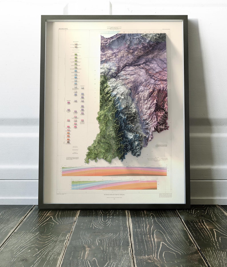 Geologic Map of Indiana (Bedrock) 1987 - Map art print image 1