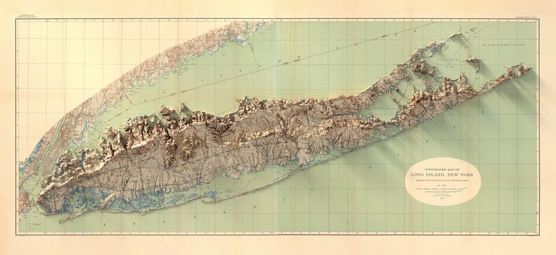 Vintage 1913 Long Island Topographic Map. This digitally restored vintage map captures the essence of Long Island’s landscapes over a century ago.