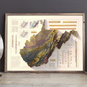 Geologisk karta över West Virginia från 1968: Vintage topografiskt relieftryck bild 4