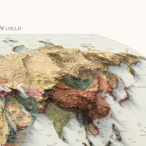 Mapa Político Mundial: Impressão Topográfica de Elevação, Arte de Parede em Relevo, Decoração de Escritório imagem 9