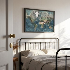 World Map: Natural Topography Wall Art Print with Realistic Relief and Ocean Detail image 6