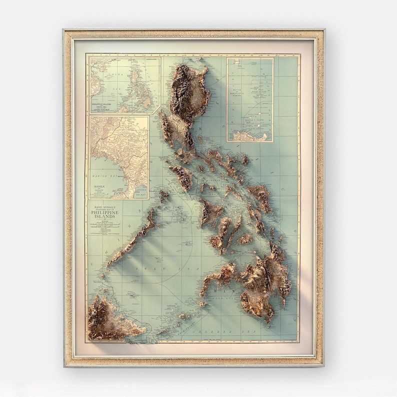 Vintage Map of the Philippines 1924: Detailed Topographic Relief Print, Vintage Style Wall Poster image 5