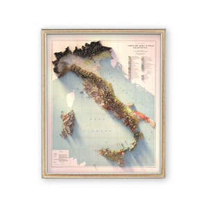 Carte de l'Italie (1966) - décoration murale vintage - topographie - impression d'art - cadeau unique