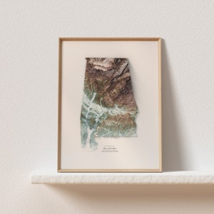 Alabama 01 - Shaded Relief Map - Wall Decor - Topography - Art Print - Unique Gift