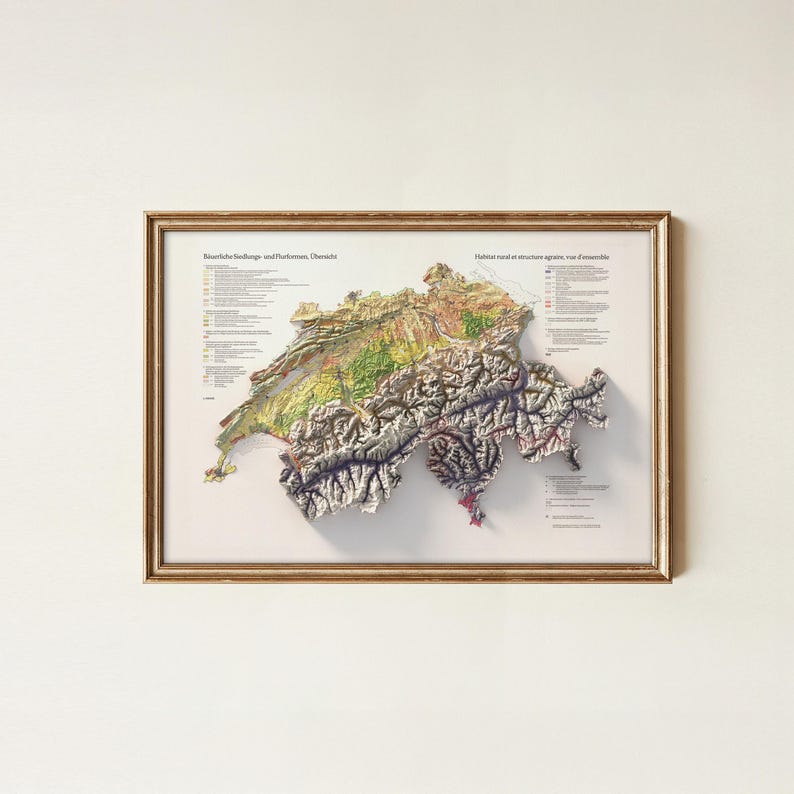Switzerland Map: Vintage Relief Map Print 1975, Rural and Agricultural Poster image 10