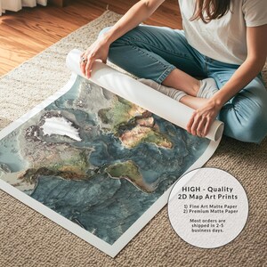 World Satellite Map: Realistic Natural Topography Art Print image 10