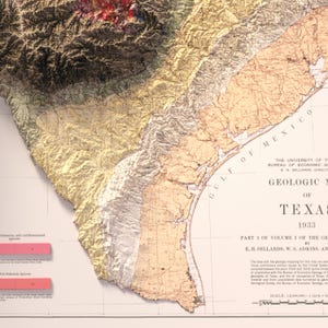Vintage Texas Geological Map 1933: Relief & Elevation Wall Art, Map Poster Print image 8