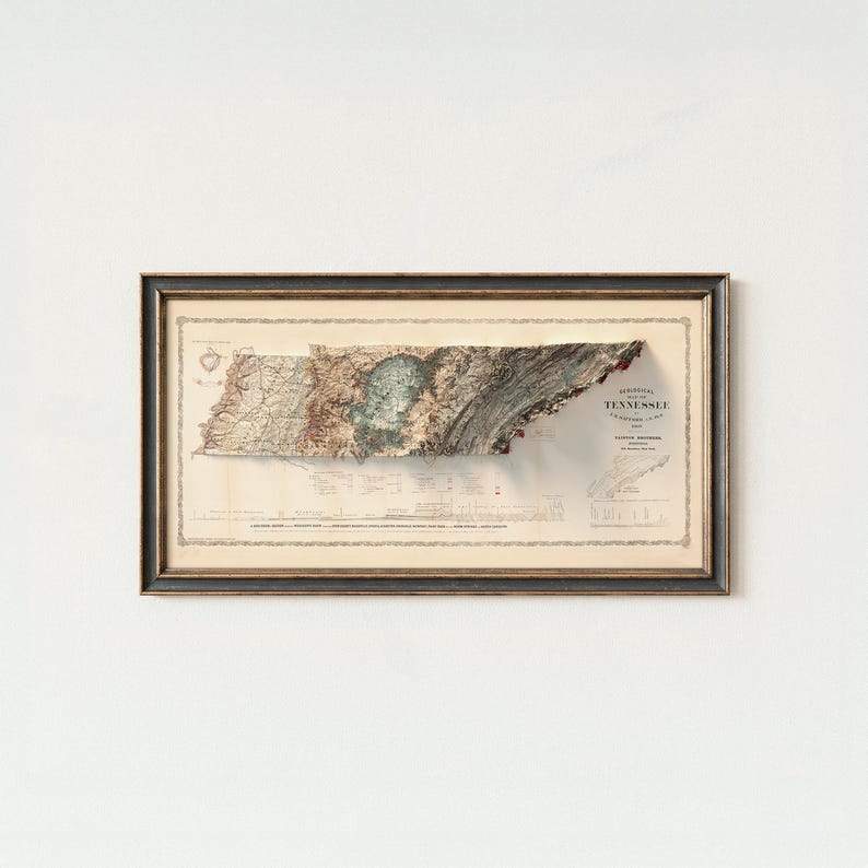 Geological Map of Tennessee 1869: Vintage Style Wall Decor, Topography Art Print image 1