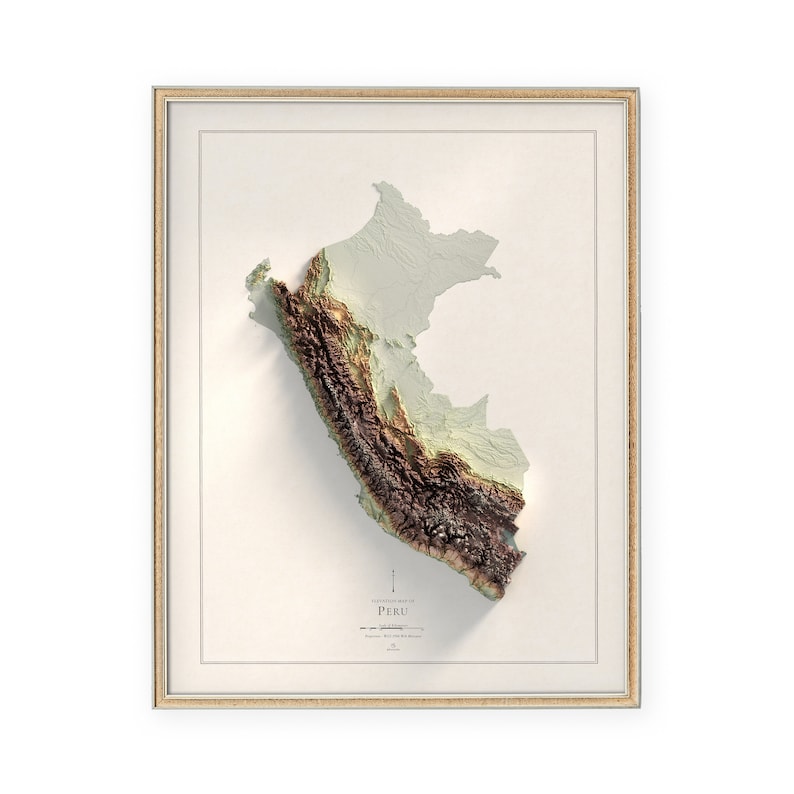 Mapa de Elevação do Peru: Arte de Parede Topográfica Vintage dos Andes para Decoração de Casa e Escritório imagem 1