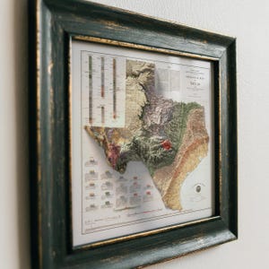 1916 Texas Geological Map Print, Shaded Relief Wall Art, Antique Style Decor image 6