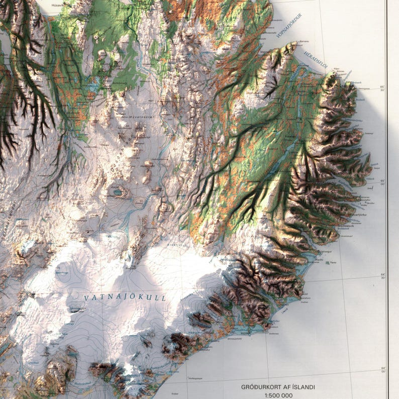 Iceland Topographic Map: Vintage Style Vegetation Wall Art Print image 8