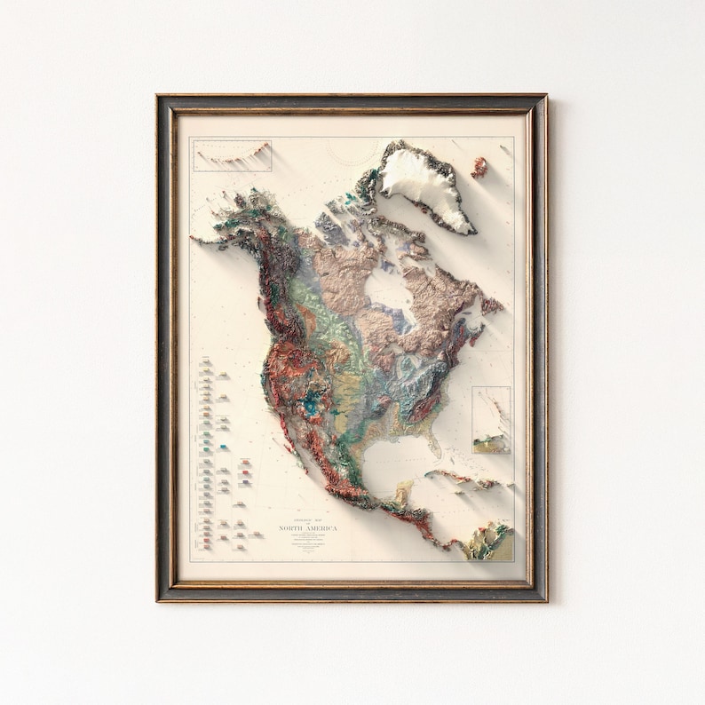 North America Vintage Map 1911: Realistic Relief Wall Decor, Antique Geological Art Print image 1