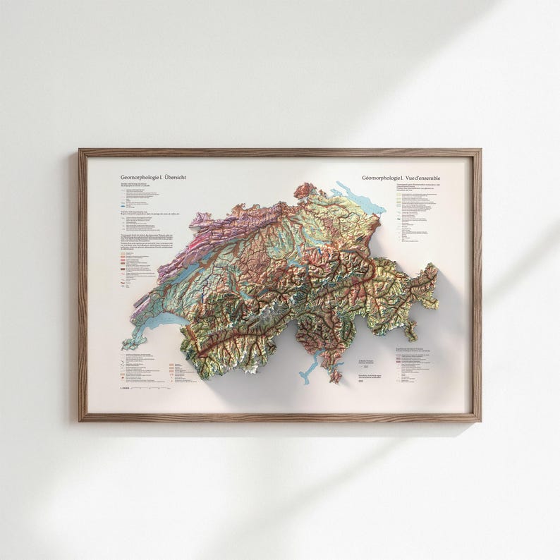 Switzerland Geomorphology Map: Detailed Natural Topography, Map Art Print, Vintage Wall Decor image 4