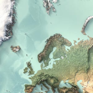 Weltkarte Wandkunst, Relief-Stil Weltkarte (flacher Ozean) Druck, großes topographisches Weltkarten Poster, Erdhöhen Karte, Büro Wandkunst Bild 8