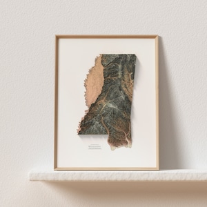 Mississippi - Shaded Relief Map 02 - Map print