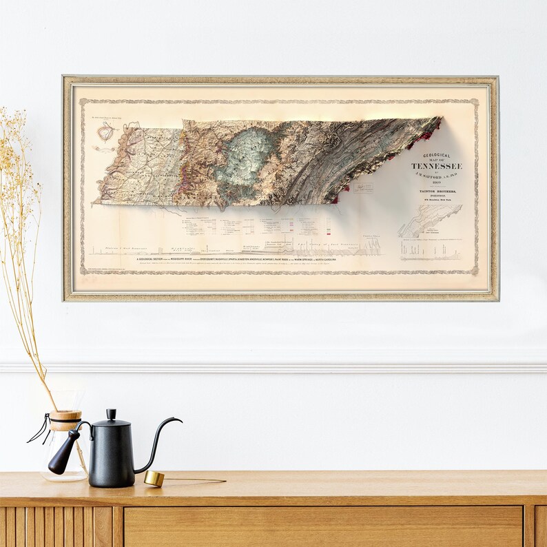 Geological Map of Tennessee 1869: Vintage Style Wall Decor, Topography Art Print image 3