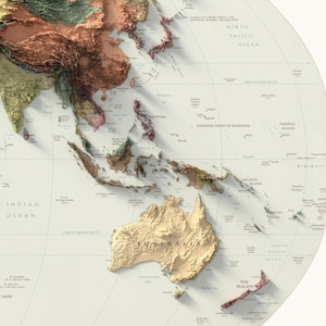 Mapa Político Mundial: Impressão Topográfica de Elevação, Arte de Parede em Relevo, Decoração de Escritório imagem 8