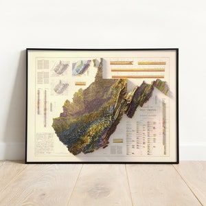 Geologisk karta över West Virginia från 1968: Vintage topografiskt relieftryck bild 5
