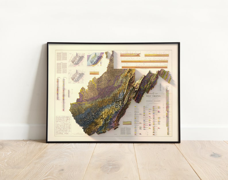 Geologisk karta över West Virginia från 1968: Vintage topografiskt relieftryck bild 5