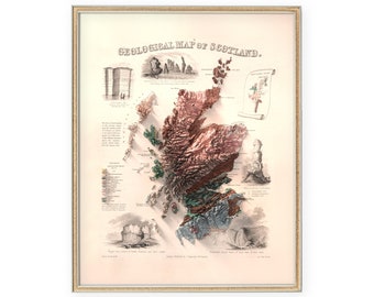 Vintage Scotland Map Print: 1850s Topography Art