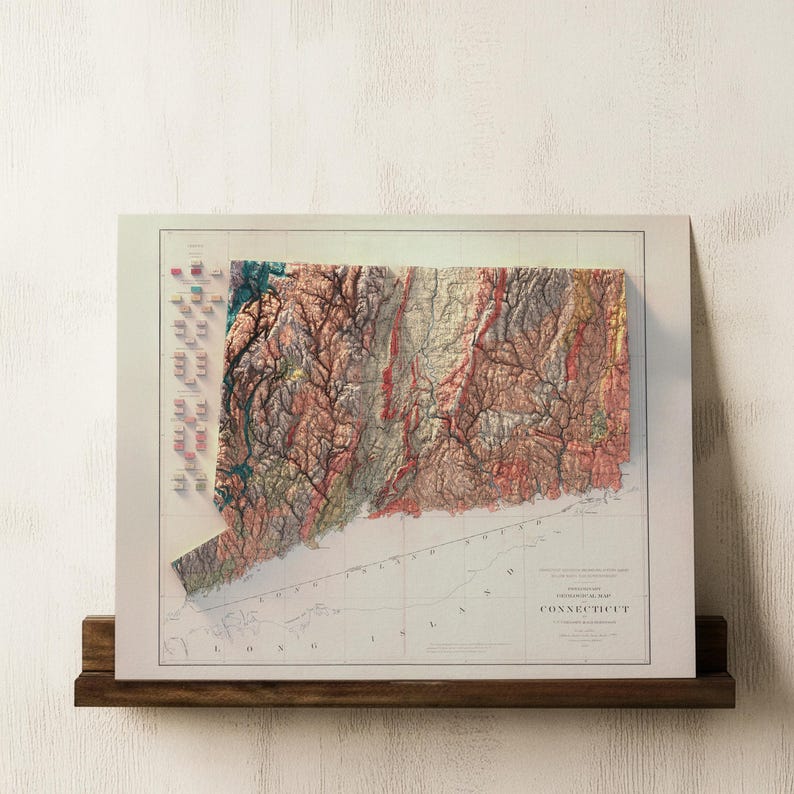 Connecticut Map Art Print: Vintage Wall Decor, Topographic Art Design image 3