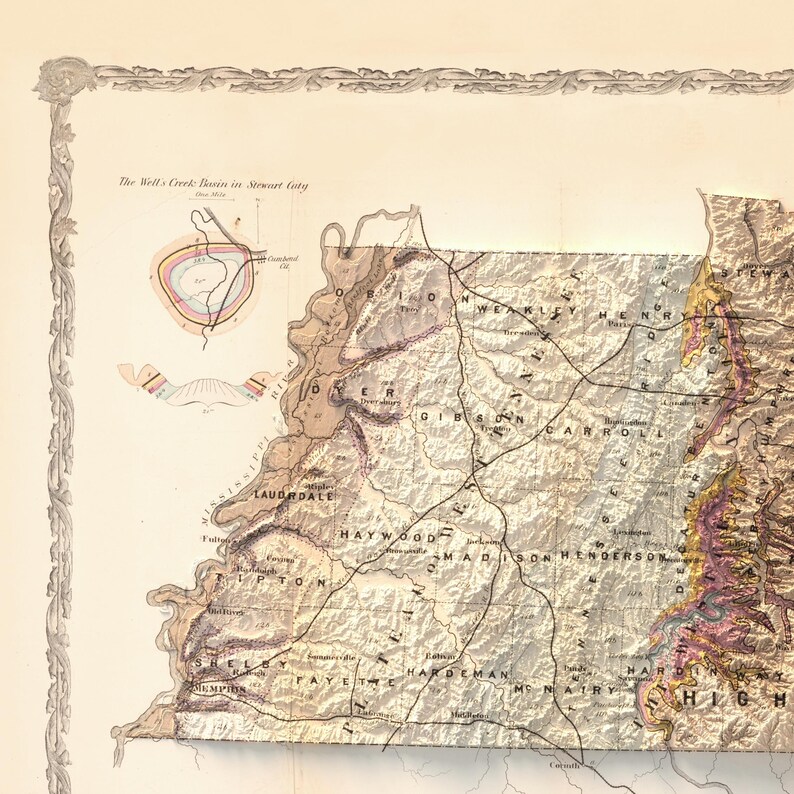 Geological Map of Tennessee 1869: Vintage Style Wall Decor, Topography Art Print image 9
