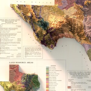May include: A vintage map of Texas showing the different land resource areas. The map is divided into 15 different areas, each with a different color. The map also includes a legend explaining the different areas. The map is titled "Land Resource Areas".