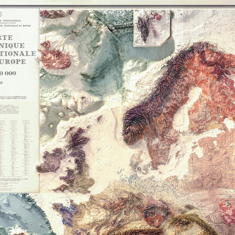 Europe Tectonic Map Art Print: Vintage Wall Decor image 10