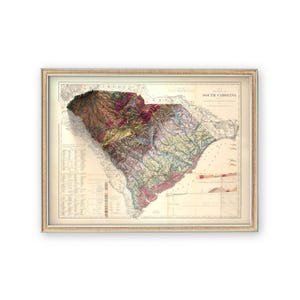 サウスカロライナ州 1883 - 地質図 - 壁装飾 - ヴィンテージ アート プリント