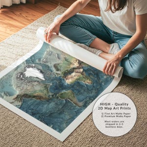World Map: Natural Topography Wall Art Print with Realistic Relief and Ocean Detail image 10