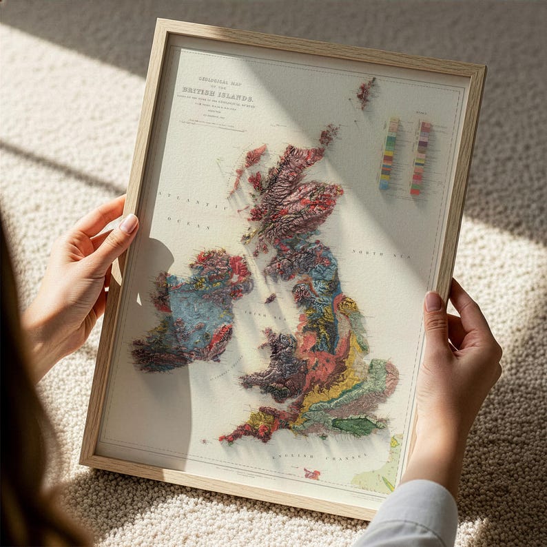 British Islands Topographic Map Art Print: Geological Wall Decor image 2
