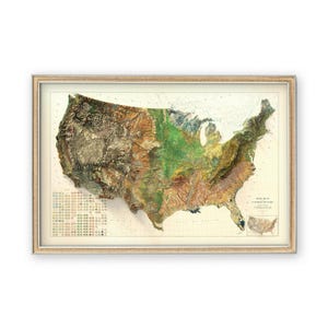 Les États-Unis - Carte des sols - Décoration murale - Topographie - Impression d'art - Cadeau unique