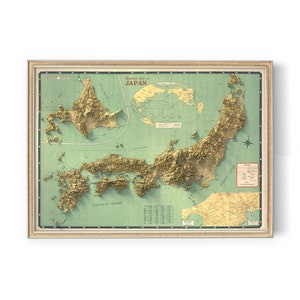 Japan Souvenir - Wand Dekoration - Topographie - Höhe - Kunstdruck - Einzigartiges Geschenk