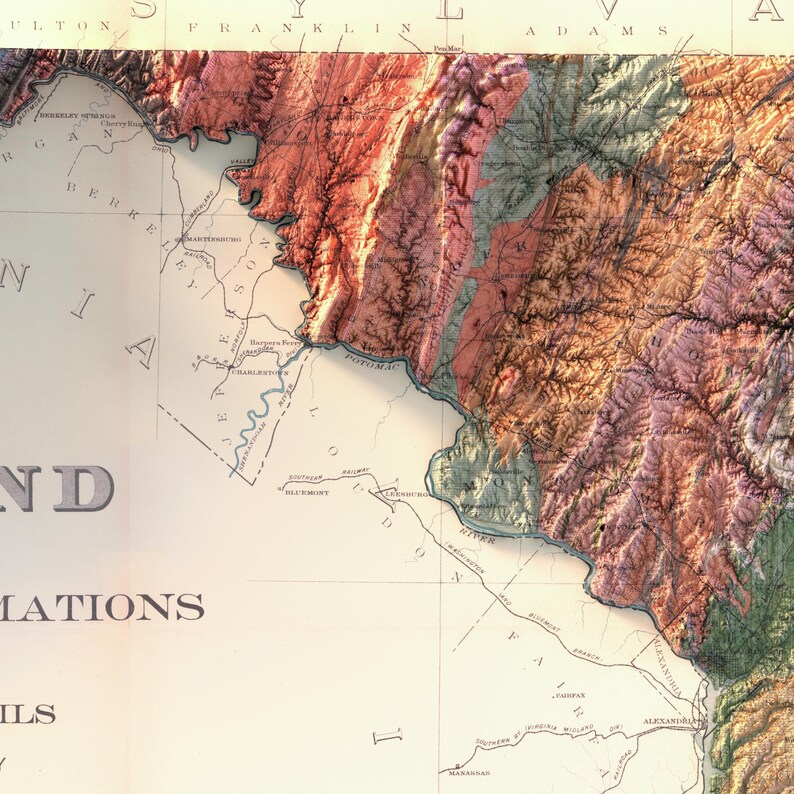 Sztuka druku mapy geologicznej Maryland w stylu vintage: topograficzna dekoracja ścienna zdjęcie 9