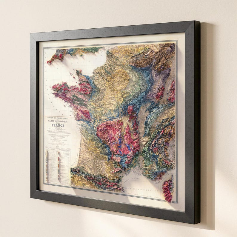 Geological Map of France: Topographic Elevation Art Print image 5