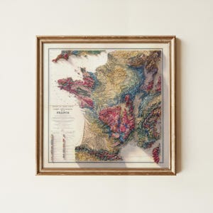 Geological Map of France: Topographic Elevation Art Print image 7