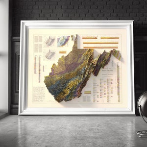 Geologisk karta över West Virginia från 1968: Vintage topografiskt relieftryck bild 6