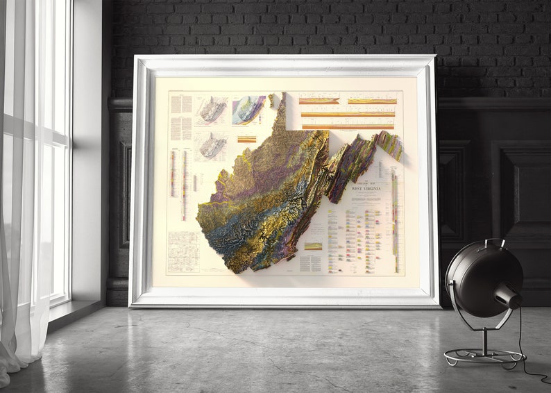 Geologisk karta över West Virginia från 1968: Vintage topografiskt relieftryck bild 6